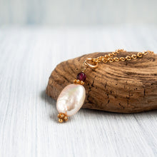 Load image into Gallery viewer, Coin Pearl and Garnet Necklace Charm