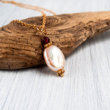 Load image into Gallery viewer, Coin Pearl and Garnet Necklace Charm