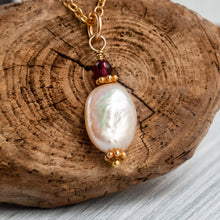 Load image into Gallery viewer, Coin Pearl and Garnet Necklace Charm