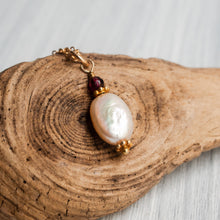Load image into Gallery viewer, Coin Pearl and Garnet Necklace Charm