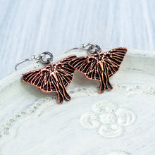 Load image into Gallery viewer, Copper Luna Moth Earrings: Talisman Jewelry