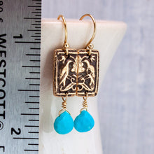 Load image into Gallery viewer, Antique Lovebird Earrings with Sleeping Beauty Turquoise
