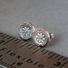 Load image into Gallery viewer, Tiny Sterling Silver Tribal Flower Stud Earrings