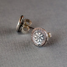 Load image into Gallery viewer, Tiny Sterling Silver Tribal Flower Stud Earrings
