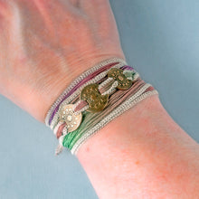 Load image into Gallery viewer, Bronze Tribal Mandala Silk Ribbon Wrap Bracelet