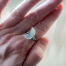 Load image into Gallery viewer, Rainbow Moonstone Crescent Moon Ring: Divine Feminine Talisman