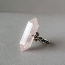 Load image into Gallery viewer, A double-terminated rose quartz crystal ring