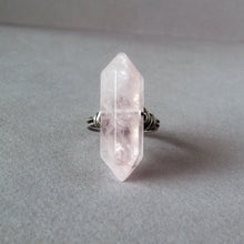 Load image into Gallery viewer, A double-terminated rose quartz crystal ring