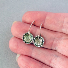 Load image into Gallery viewer, Vintage Daisy Earrings, Artisan Sterling Silver Jewelry, Antique Button Cast