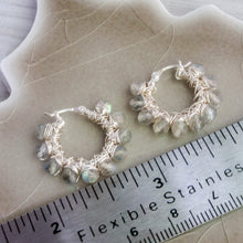 Load image into Gallery viewer, Labradorite Beaded Hoop Earrings