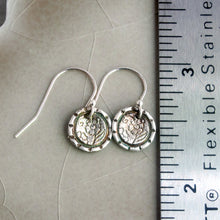 Load image into Gallery viewer, Vintage Daisy Earrings, Artisan Sterling Silver Jewelry, Antique Button Cast