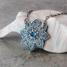 Load image into Gallery viewer, Silver Mandala Necklace with Apatite