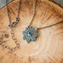 Load image into Gallery viewer, Silver Mandala Necklace with Apatite