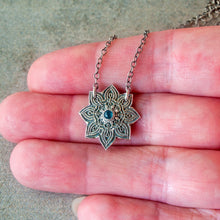 Load image into Gallery viewer, Silver Mandala Necklace with Apatite