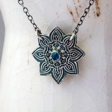 Load image into Gallery viewer, Silver Mandala Necklace with Apatite