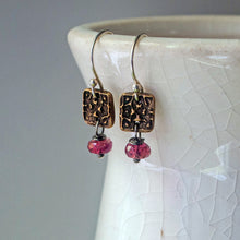 Load image into Gallery viewer, Bronze Tapestry and Rubelite Pink Tourmaline Earrings