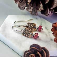 Load image into Gallery viewer, Bronze Tapestry and Rubelite Pink Tourmaline Earrings