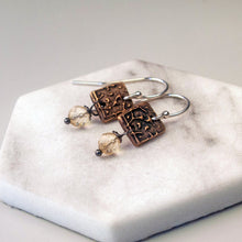 Load image into Gallery viewer, Citrine and Bronze Tapestry Earrings