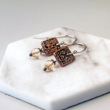 Load image into Gallery viewer, Tapestry Mini Bronze Earrings with Citrine | Artisan Mixed Metal