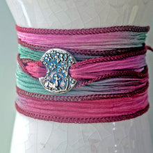 Load image into Gallery viewer, Woodland Reverie Stag Silk Wrap Bracelet – Spring Equinox Talisman