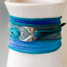 Load image into Gallery viewer, Sterling Silver Mehndi Silk Ribbon Wrap Bracelet