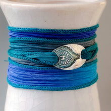 Load image into Gallery viewer, Sterling Silver Mehndi Silk Ribbon Wrap Bracelet