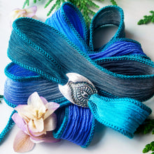 Load image into Gallery viewer, Sterling Silver Mehndi Silk Ribbon Wrap Bracelet