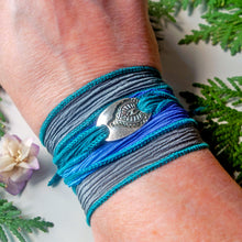 Load image into Gallery viewer, Sterling Silver Mehndi Silk Ribbon Wrap Bracelet