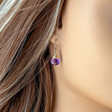 Load image into Gallery viewer, Dainty Gold Filled Amethyst Dangle Earrings
