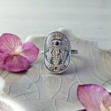 Load image into Gallery viewer, All Seeing Eye Sapphire Ring | Fine Silver Intuition Talisman