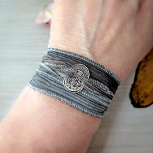Load image into Gallery viewer, All Seeing Eye Silk Wrap Bracelet | Sterling Silver Talisman on Hand-Dyed Ribbon
