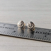 Load image into Gallery viewer, Silver round earrings on a ruler for size reference