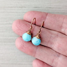 Load image into Gallery viewer, Faceted Larimar Briolette Earrings in Rose Gold: Essential Gemstones
