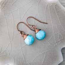 Load image into Gallery viewer, Faceted Larimar Briolette Earrings in Rose Gold: Essential Gemstones