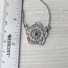Load image into Gallery viewer, Plum Blossom Necklace – Fine Silver Ume Flower Pendant with Pink Tourmaline