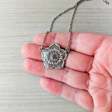 Load image into Gallery viewer, Plum Blossom Necklace – Fine Silver Ume Flower Pendant with Pink Tourmaline