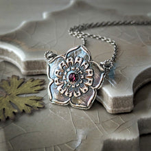 Load image into Gallery viewer, Plum Blossom Necklace – Fine Silver Ume Flower Pendant with Pink Tourmaline