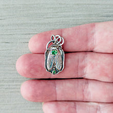 Load image into Gallery viewer, Fine Silver Cicada Pendant with Tsavorite Garnets | Handmade Nature Talisman Jewelry