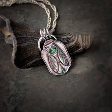Load image into Gallery viewer, Fine Silver Cicada Pendant with Tsavorite Garnets | Handmade Nature Talisman Jewelry