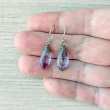 Load image into Gallery viewer, Amethyst Marquise Drop Earrings in Antiqued Silver | Essential Gemstones