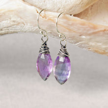 Load image into Gallery viewer, Amethyst Marquise Drop Earrings in Antiqued Silver | Essential Gemstones