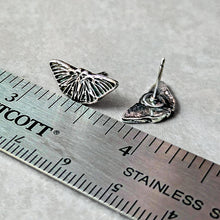 Load image into Gallery viewer, Silver butterfly earrings on a ruler for scale