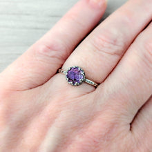 Load image into Gallery viewer, Sterling Silver Rose Cut Amethyst Vintage Crown Ring: Essential Gemstones