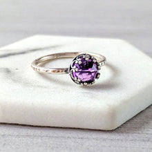 Load image into Gallery viewer, Sterling Silver Rose Cut Amethyst Vintage Crown Ring: Essential Gemstones