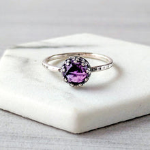 Load image into Gallery viewer, Sterling Silver Rose Cut Amethyst Vintage Crown Ring: Essential Gemstones
