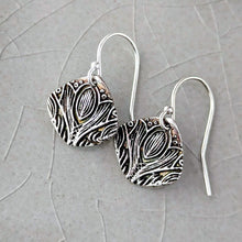 Load image into Gallery viewer, Silver earrings with textured design on a gray surface