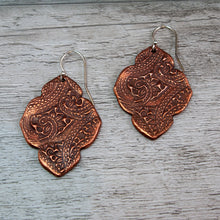 Load image into Gallery viewer, Lacy Tribal Inspired Copper Earrings: Boho Statement Jewelry