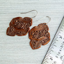 Load image into Gallery viewer, Lacy Tribal Inspired Copper Earrings: Boho Statement Jewelry