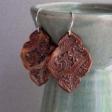 Load image into Gallery viewer, Lacy Tribal Inspired Copper Earrings: Boho Statement Jewelry