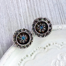 Load image into Gallery viewer, Fine Silver and Sapphire Victorian Flower Button Earrings
